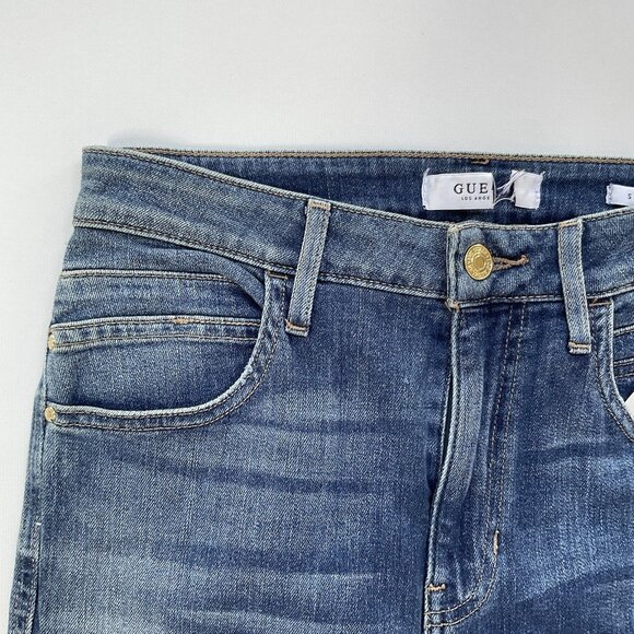 Guess Women’s Super High Rise Skinny Jeans In Blue Destroyed And Patched Size 28 - Picture 7 of 13